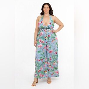 Forever 21 Plus Women stripe/flower flared jumpsuit sz 1x